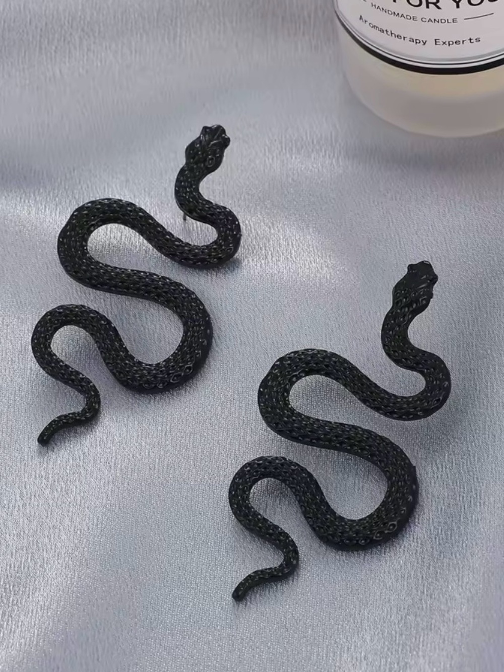 Black Snake Statement Earrings - Fashion Jewelry - Picture 2 of 3